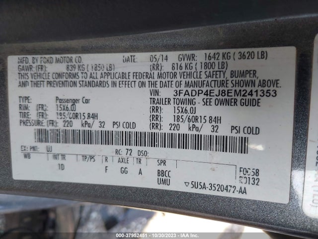 2014 FORD FIESTA SE VIN: 3FADP4EJ8EM241353