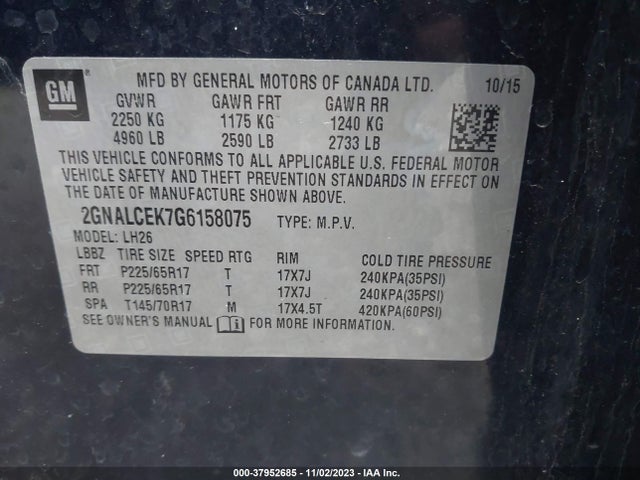Chevrolet EQUINOX LT 2016 2GNALCEK7G6158075 Image 9