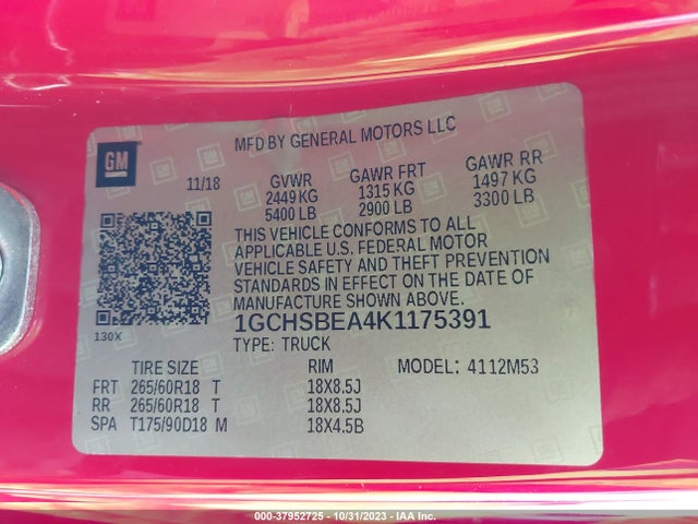 Chevrolet Colorado Wt 2019 1GCHSBEA4K1175391 Image 9
