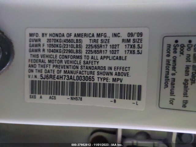 2010 HONDA CR-V EX-L VIN: 5J6RE4H73AL003065