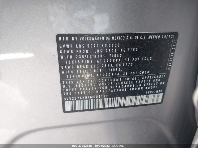 3VV2B7AX9PM004130 Volkswagen Tiguan 2.0t Se