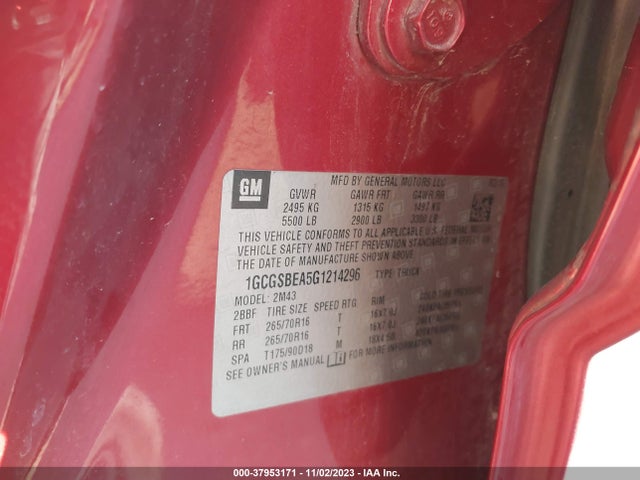 Chevrolet Colorado Wt 2016 1GCGSBEA5G1214296 Image 9