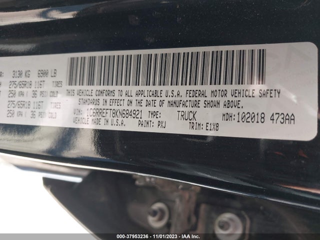 RAM 1500 Big Horn 2019 1C6RREFT8KN684921 Image 9