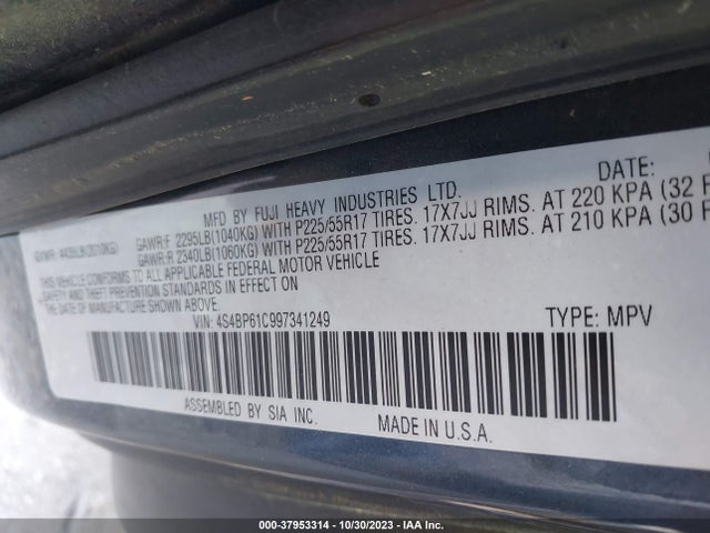 2009 SUBARU OUTBACK 2.5I VIN: 4S4BP61C997341249