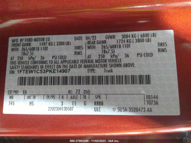 1FTEW1C53PKE14907 Ford F-150 Lariat