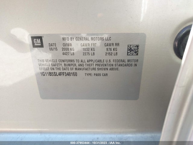 37953444 :رقم المزاد ، 1G11B5SL4FF348160 vin ، 2015 Chevrolet Malibu Ls مزاد بيع