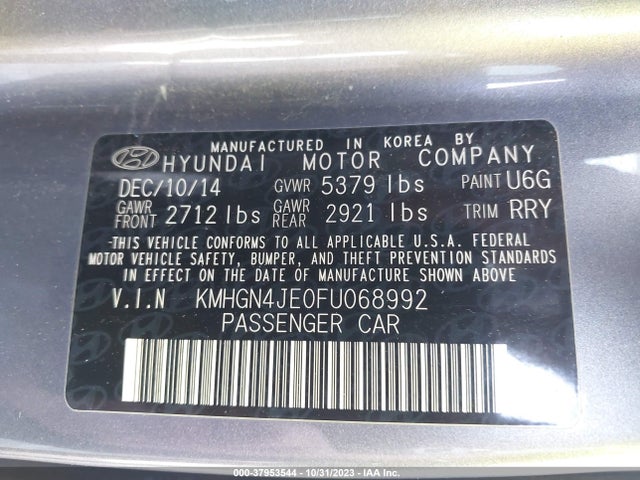Hyundai Genesis 3.8 2015 KMHGN4JE0FU068992 Image 9