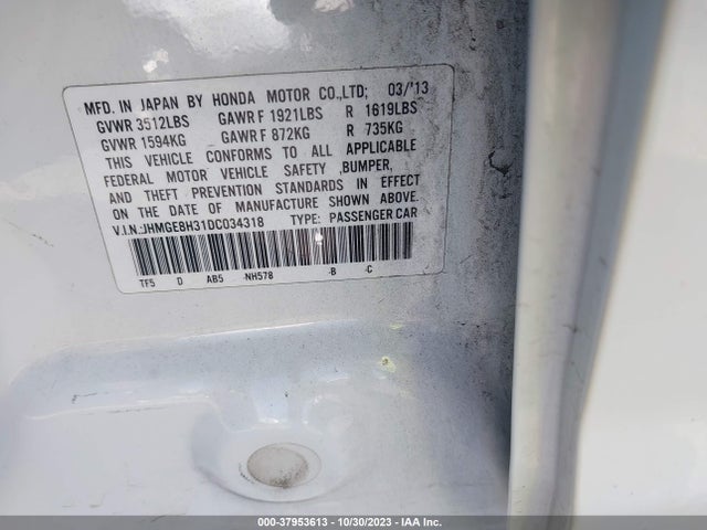 2013 HONDA FIT VIN: JHMGE8H31DC034318