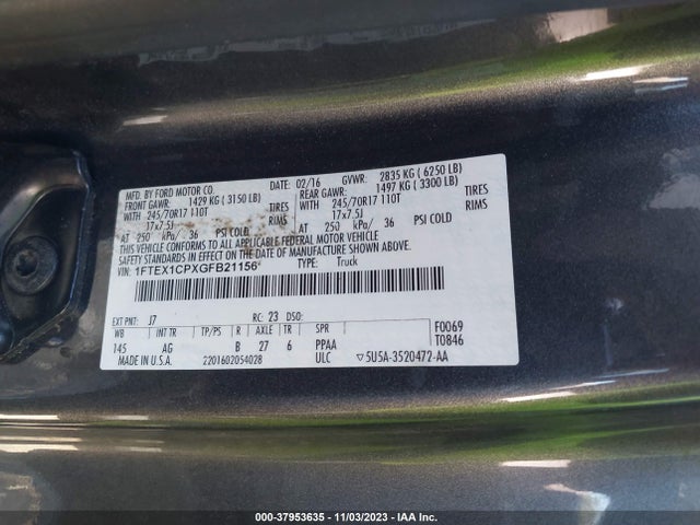 Ford F-150 Xl/lariat/xlt 2016 1FTEX1CPXGFB21156 Image 9