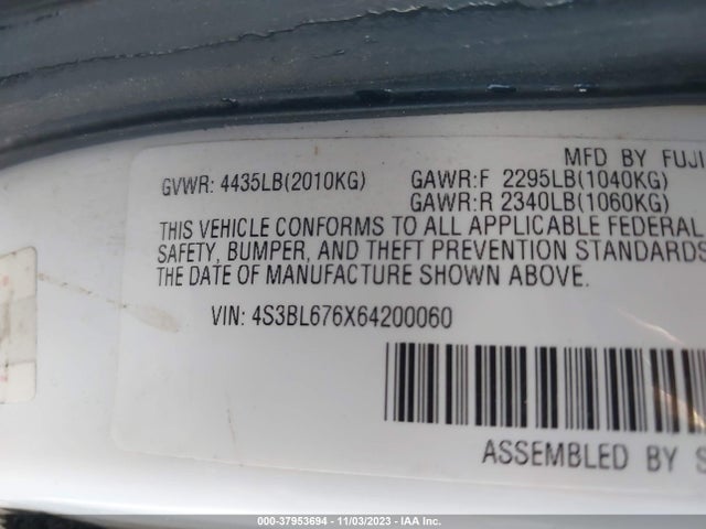 2006 SUBARU LEGACY 2.5GT LIMITED VIN: 4S3BL676X64200060