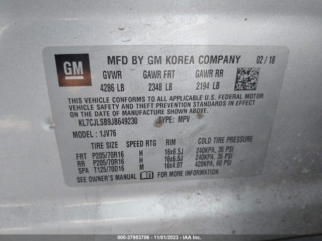 Chevrolet Trax Lt 2018 KL7CJLSB9JB649230 Image 9