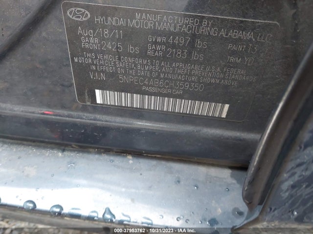 2012 HYUNDAI SONATA LIMITED 2.0T VIN: 5NPEC4AB6CH359350