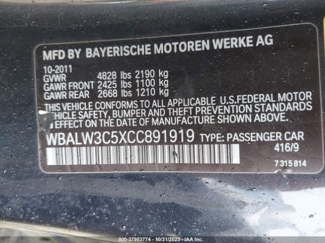2012 BMW 6 SERIES WBALW3C5XCC891919 Photo 8