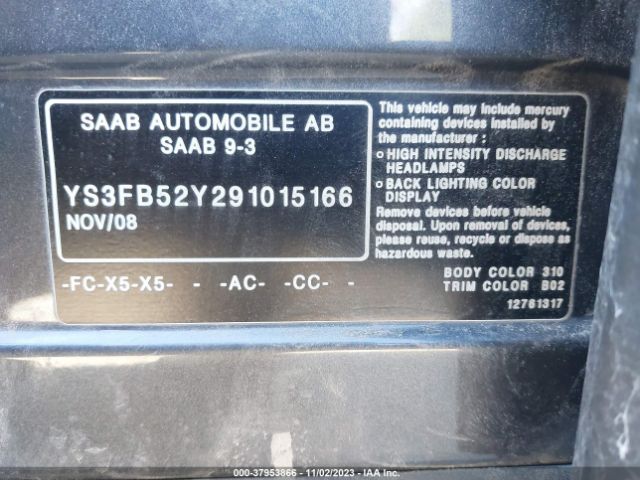 2009 SAAB 9-3 YS3FB52Y291015166 Photo 8
