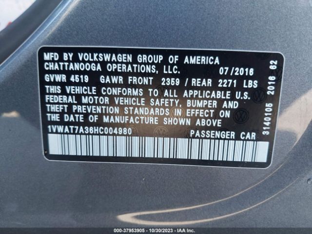 1VWAT7A36HC004980 Volkswagen Passat 1.8t S