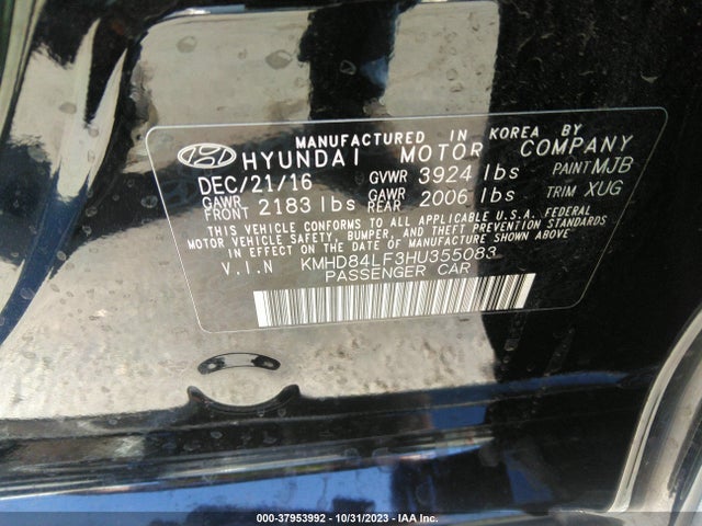 2017 HYUNDAI ELANTRA VALUE EDITION VIN: KMHD84LF3HU355083