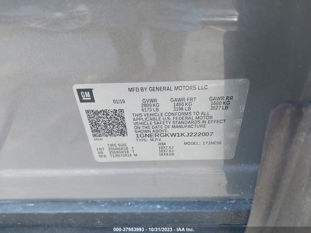 Chevrolet Traverse Lt Cloth 2019 1GNERGKW1KJ222007 Image 9