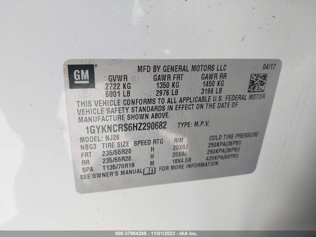 1GYKNCRS6HZ290682 Cadillac Xt5 Premium Luxury