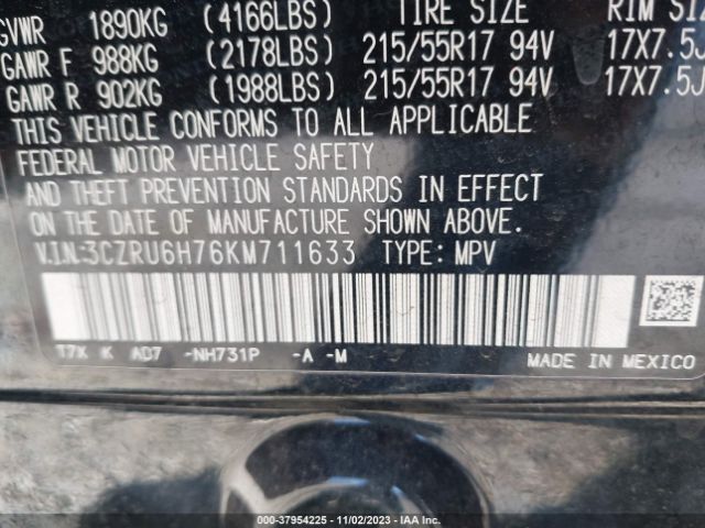 3CZRU6H76KM711633 Honda Hr-v Ex-l