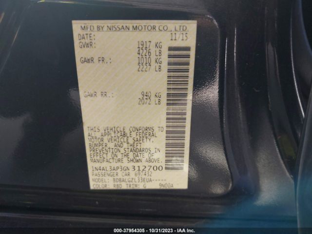1N4AL3AP3GN312700 Nissan Altima 2.5/2.5 S/2.5 Sl