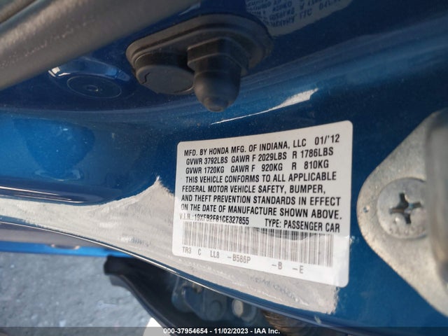 2012 HONDA CIVIC SDN EX VIN: 19XFB2F81CE327855
