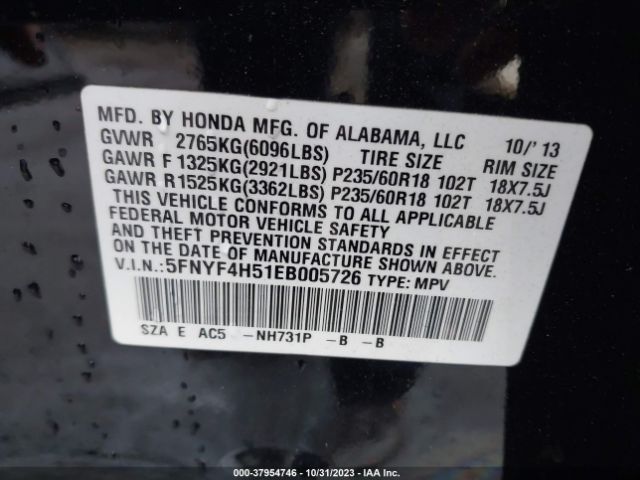 5FNYF4H51EB005726 Honda Pilot Ex-l