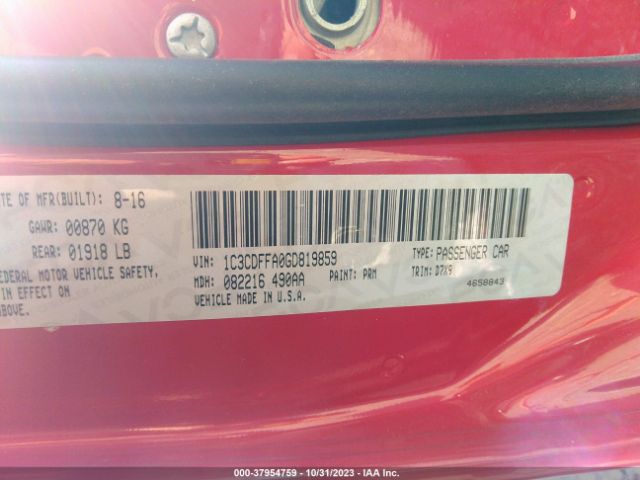 1C3CDFFA0GD819859 Dodge Dart Sxt Sport