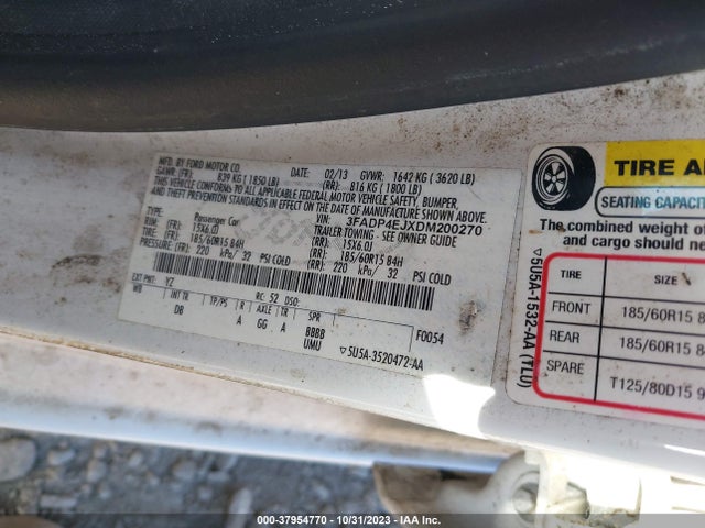 2013 FORD FIESTA SE VIN: 3FADP4EJXDM200270