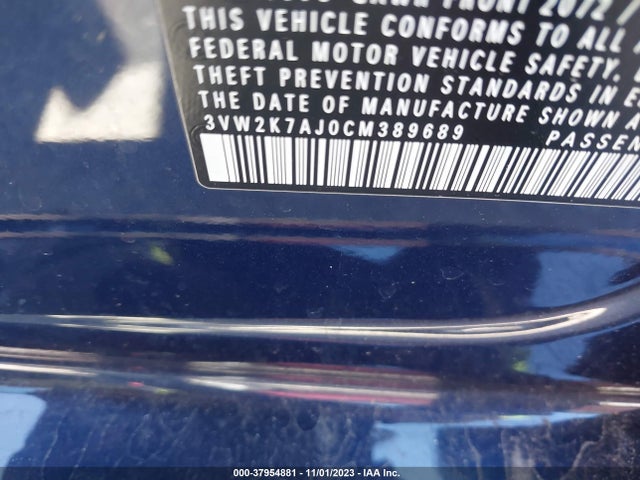 2012 VOLKSWAGEN JETTA 2.0L S VIN: 3VW2K7AJ0CM389689