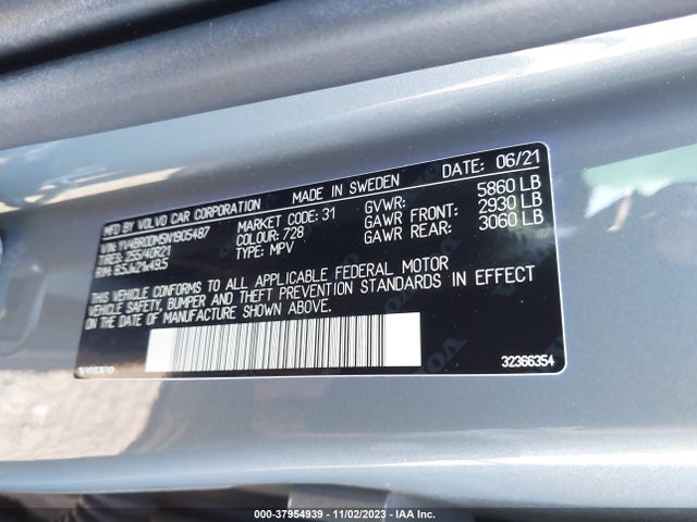 YV4BR0DM5N1905487 Volvo Xc60 Recharge Plug-in Hybrid T8 R-design