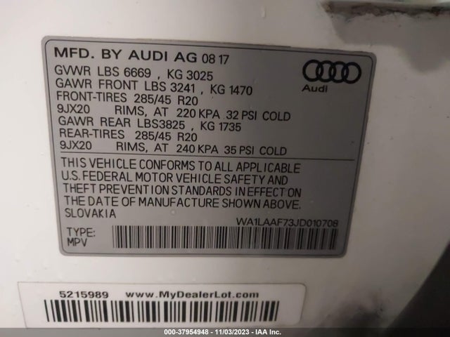 Audi Q7 3.0t Premium 2018 WA1LAAF73JD010708 Image 9