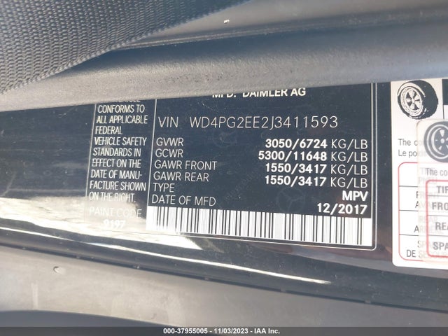 2018 MERCEDES-BENZ METRIS VIN: WD4PG2EE2J3411593