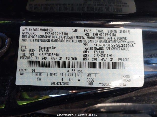 Ford FOCUS SE 2016 1FADP3F29GL252948 Image 9