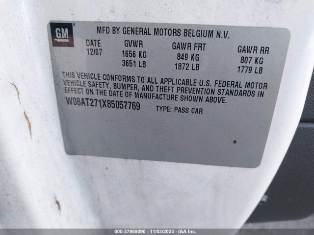 2008 SATURN ASTRA XR VIN: W08AT271X85057769