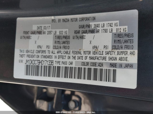 2017 MAZDA CX-3 TOURING VIN: JM1DKDC79H0171336