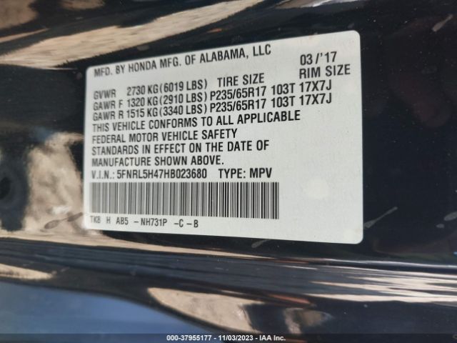 5FNRL5H47HB023680 Honda ODYSSEY EX