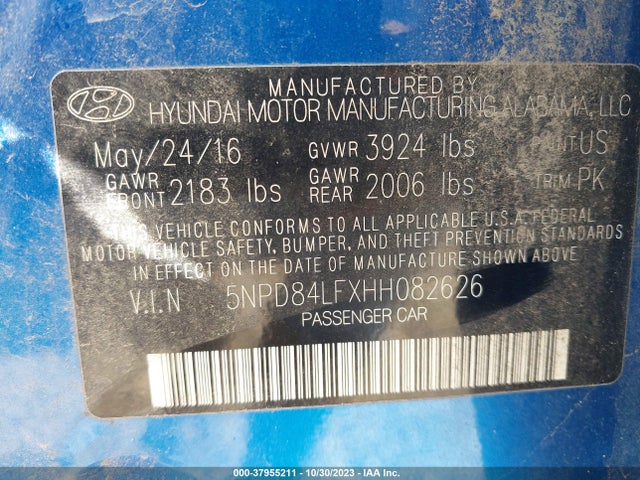 2017 HYUNDAI ELANTRA SE VIN: 5NPD84LFXHH082626