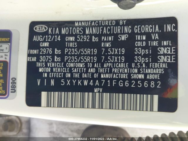 5XYKW4A71FG625682 KIA Sorento Sx V6