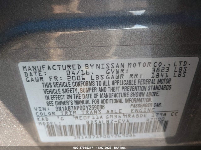Nissan SENTRA S 2016 3N1AB7AP0GY269086 Image 9
