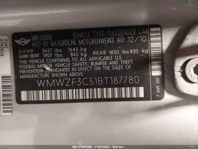 2011 MINI COOPER CLUBMAN WMWZF3C51BT187780 Photo 8