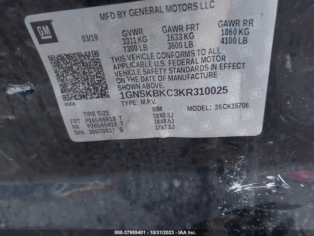Chevrolet Tahoe Lt 2019 1GNSKBKC3KR310025 Image 9
