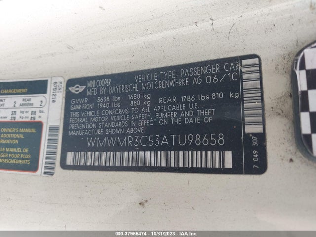 2010 MINI COOPER WMWMR3C53ATU98658 Photo 8
