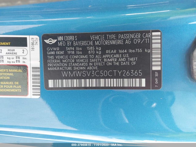 2012 MINI COOPER S WMWSV3C50CTY26365 Photo 8
