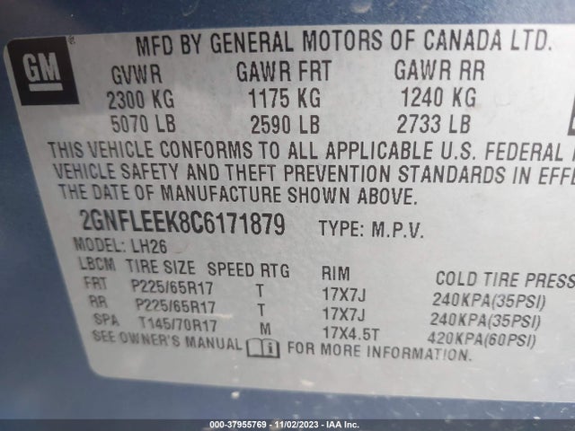 2012 CHEVROLET EQUINOX 1LT VIN: 2GNFLEEK8C6171879