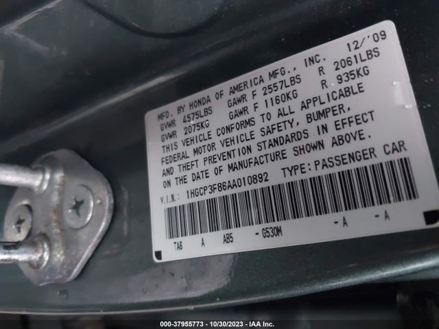 2010 HONDA ACCORD 3.5 EX-L VIN: 1HGCP3F86AA010892