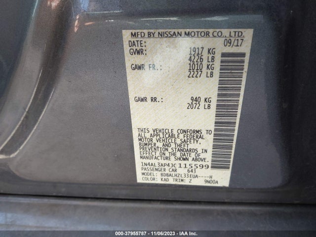 2018 NISSAN ALTIMA 2.5 SR VIN: 1N4AL3AP4JC115599