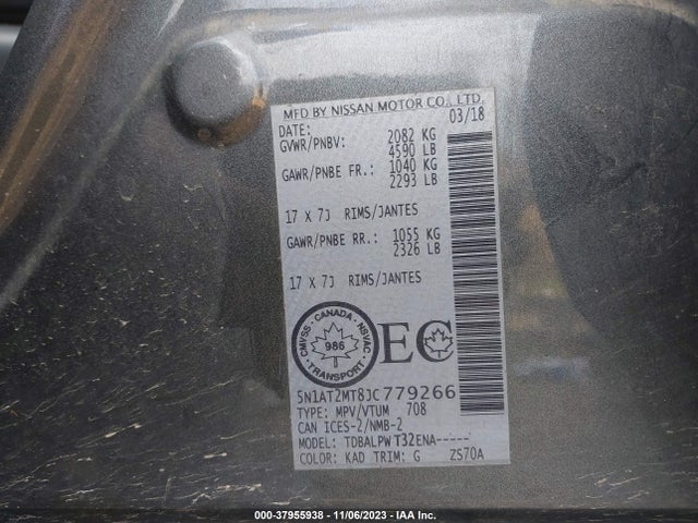 2018 NISSAN ROGUE S/SV/SL VIN: 5N1AT2MT8JC779266