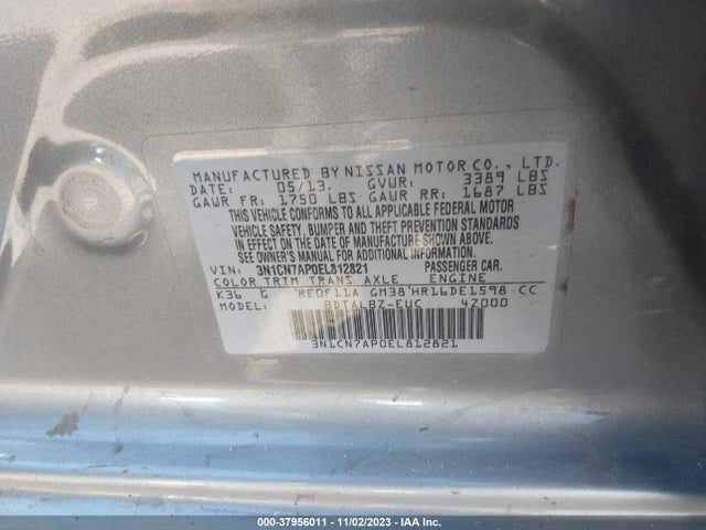 Nissan VERSA SV 2014 3N1CN7AP0EL812821 Image 9