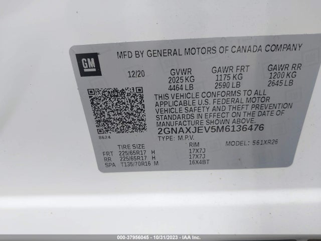 Chevrolet Equinox Fwd 2fl 2021 2GNAXJEV5M6136476 Image 9