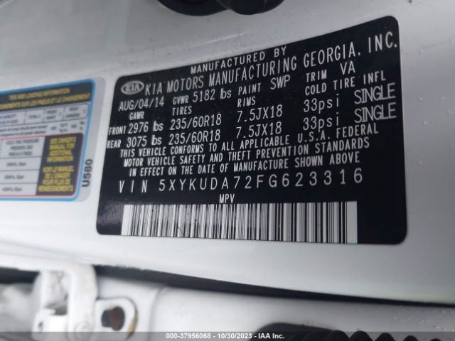 5XYKUDA72FG623316 KIA SORENTO EX